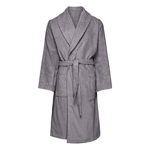Personalised dressing gown with blue gingham trim and blue embroidery
